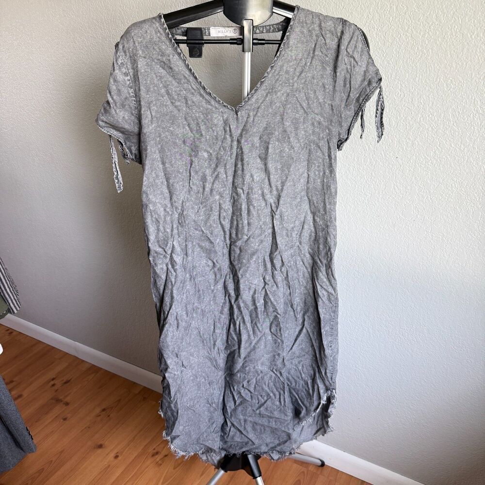 Billy T Soft Gray Frayed Hem Western Cowgirl Tunic Dress Acid Dyed Womens Size M